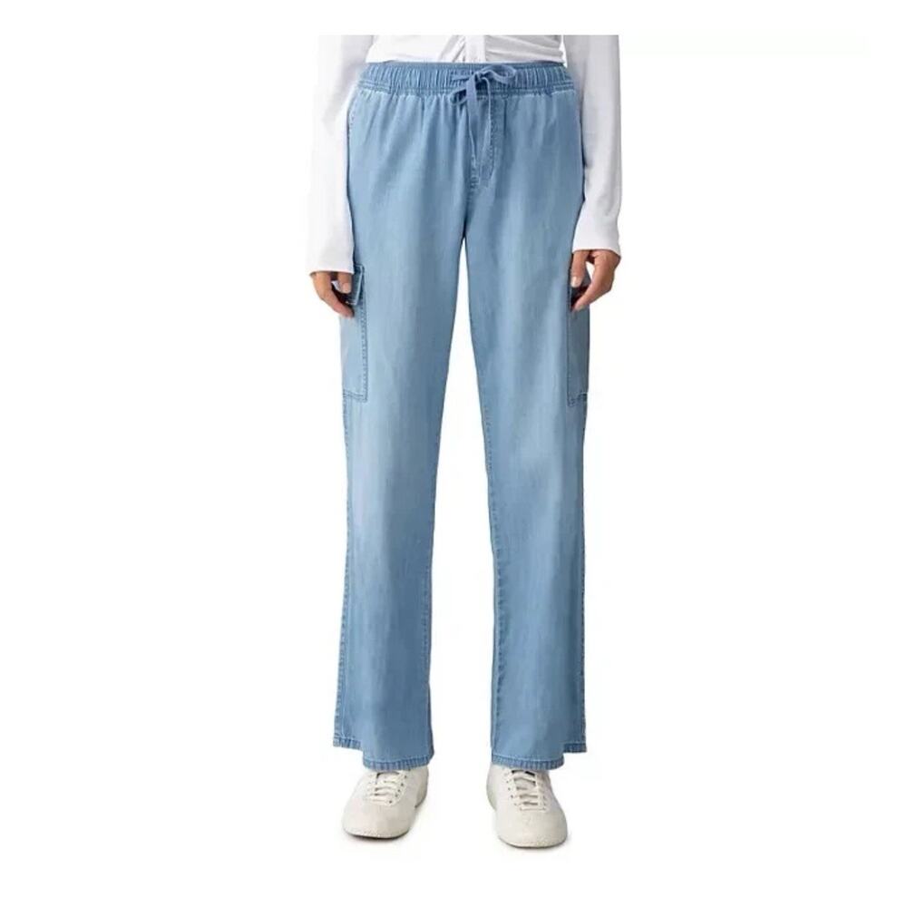 Light Blue Straight-Leg Drawstring Pants